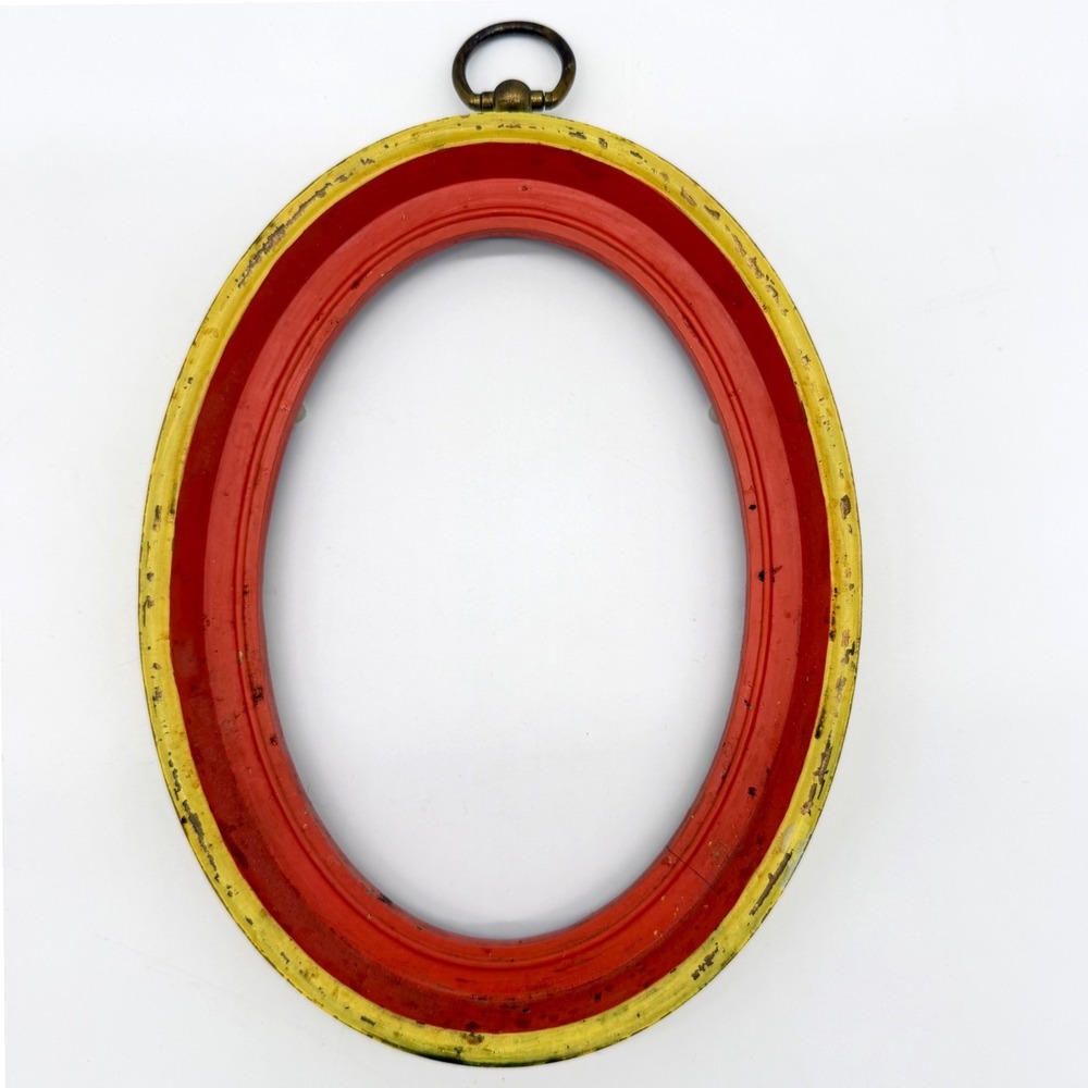 Vintage Oval Picture Frame Distressed Red Yellow Composite Wall Frame Decor